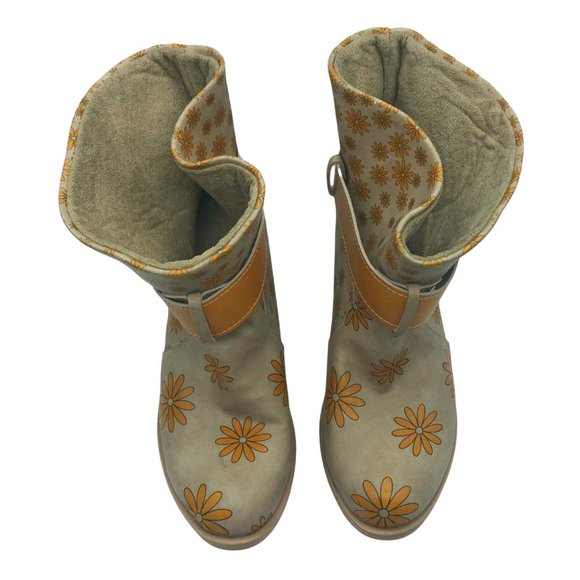 Moosefield Yellow Flowers Ankle Boots Women US 6.5 Tan Daisy Floral Boho Western - Picture 3 of 6